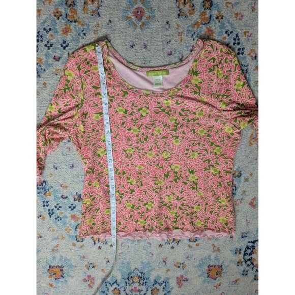 Sigrid Olsen Pink & Green Layered Mesh Lettuce Hem Floral Top - Petite L - Picture 7 of 10